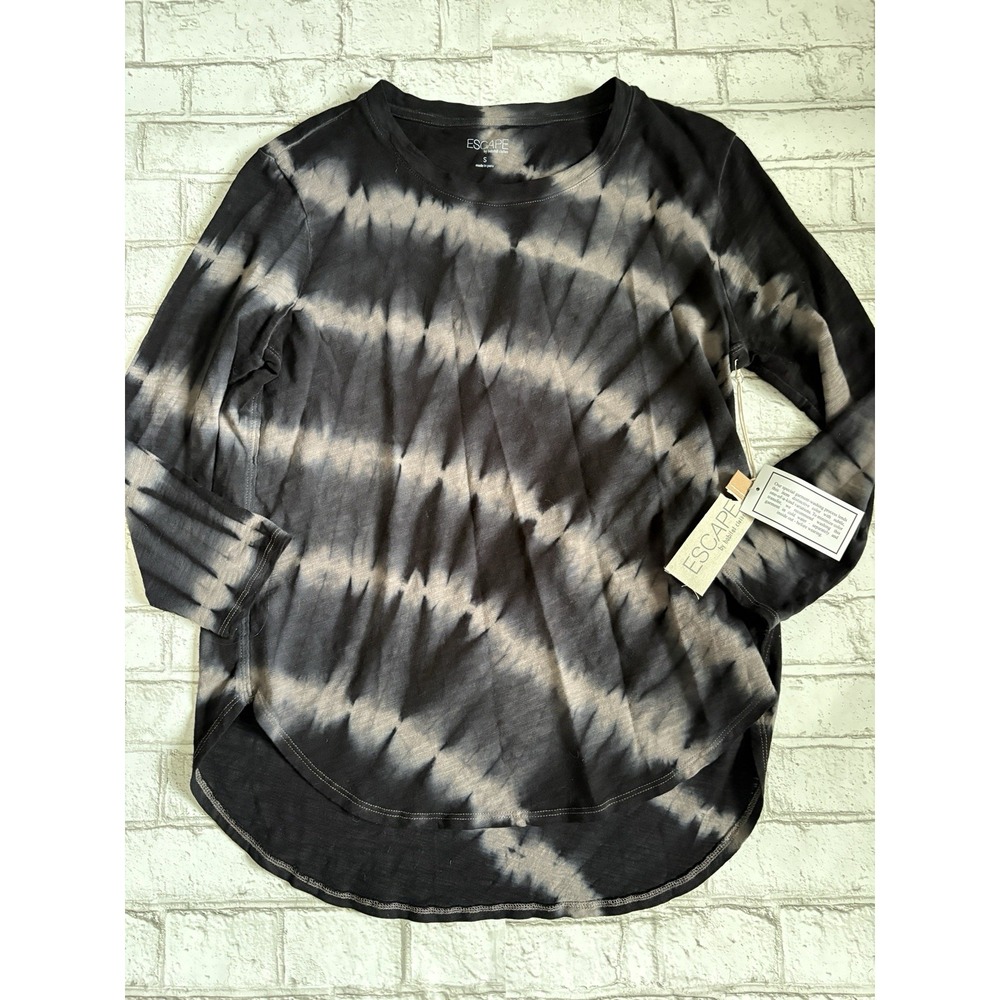 Escape by Habitat Top S Black Cotton Beach Boho Hippie Tie Dye Long Sleeve